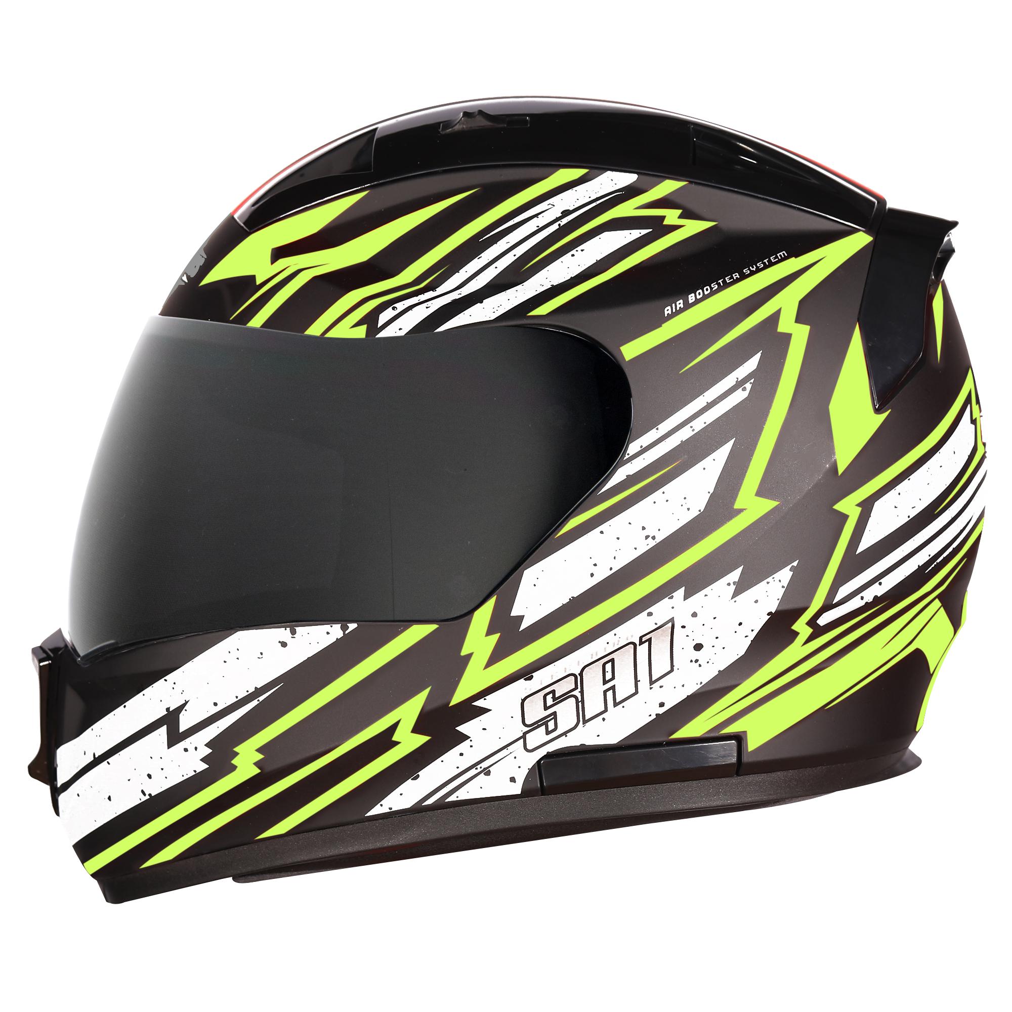 SA-1 BOOSTER MAT BLACK WITH NEON - SMOKE VISOR (WITH EXTRA CLEAR VISOR)